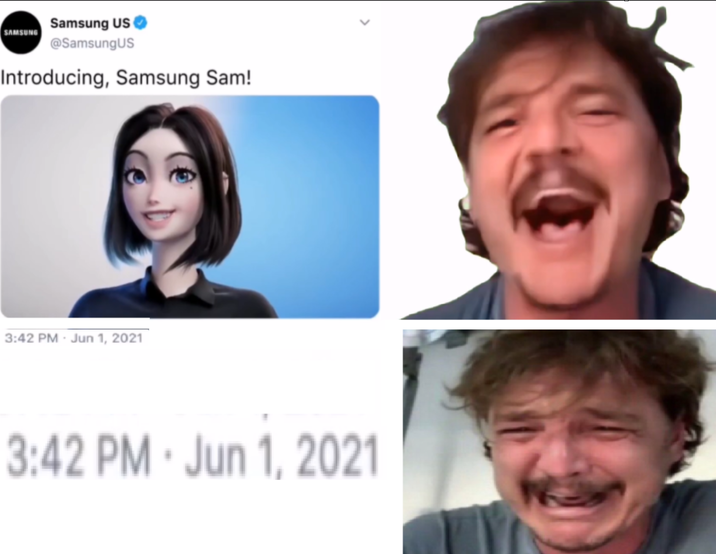 SAMSUNG Samsung US → @SamsungUS Introducing, Samsung Sam! 3:42 PM Jun 1, 2021 3:42 PM · Jun 1, 2021