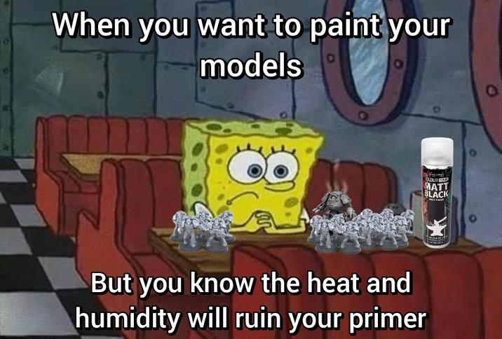When you want to paint your models But you know the heat and humidity will ruin your primer OLOUR MATT BLACK ALIT FISH
