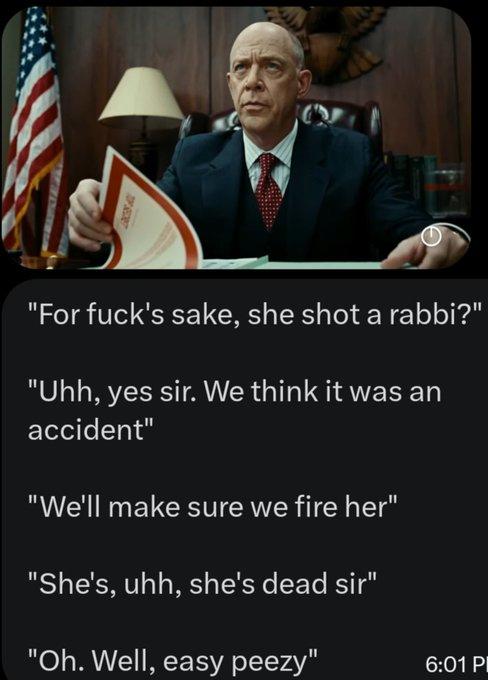 A meme about the Montreal police woman who shot a rabbi in a panic. The meme falsely claims that she was killed.