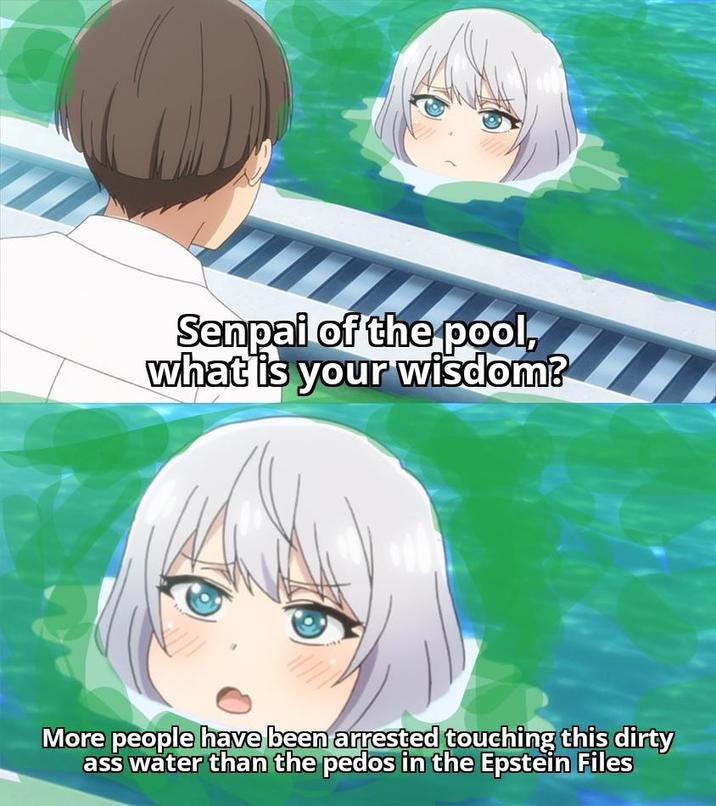 Senpai of the pool, what is your wisdom? More people have been arrested touching this dirty ass water than the pedos in the Epstein Files