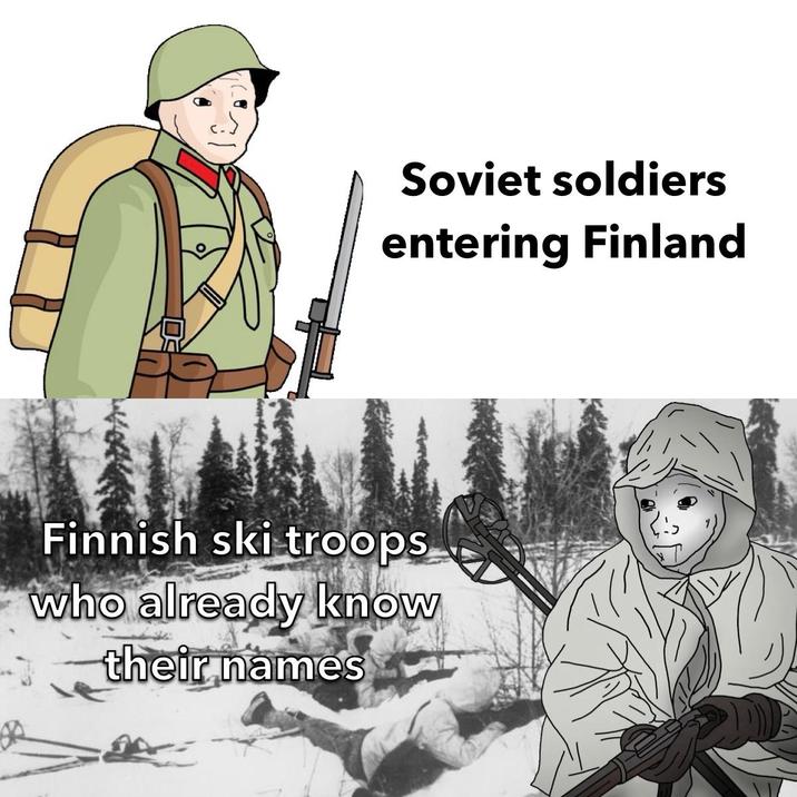 Soviet soldiers entering Finland Finnish ski troops who already know their names