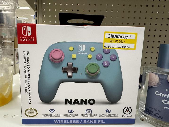 a- J21 16c gnil NINTENDO ruey of s SWITCH MANETTE SANS FIL AMÉLIORÉ ENHANCED WIRELESS CONTROLLER Official (Nintendo) Licensed Product NINTENDO SWITCH 0 Clearance 207 00 0627 Was $59.99 Now $59.99 B A WIRELESS + MOTION SANS FIL + MOUVEMENT NANO RECHARGEABLE COMPACT DESIGN RECHARGEABLE DESIGN COMPACT MAPPABLE BUTTONS BOUTONS PROGRAMMABLES WIRELESS / SANS FIL (A) PowerA fr Cari C Room Spray essent pin