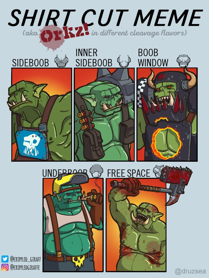 SHIRT CUT MEME (aka Orkz! in different cleavage flavors) SIDEBOOB INNER SIDEBOOB BOOB WINDOW UNDERROOR FREE SPACE @CRIPPLED_GIRAFF @CRIPPLEDGIRAFFE @druzsea