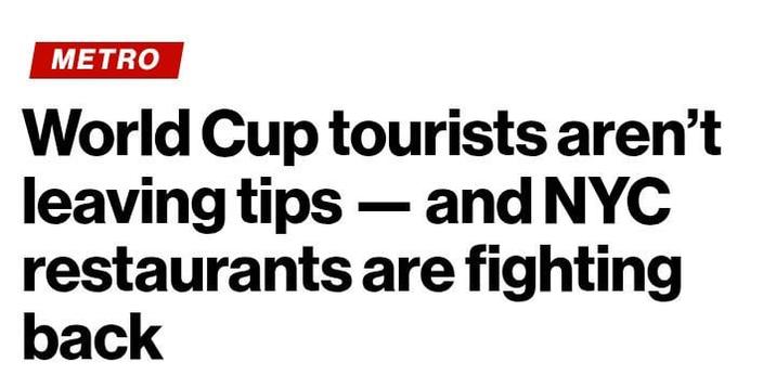 METRO World Cup tourists aren't leaving tips - and NYC restaurants are fighting back