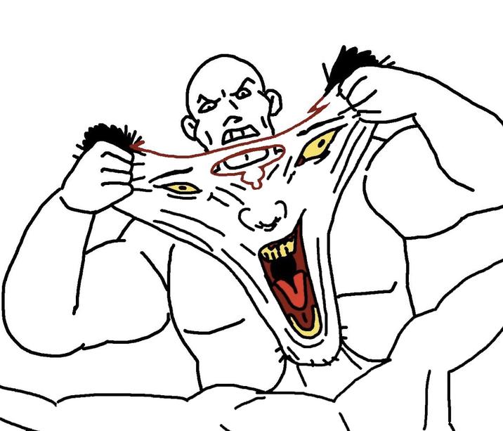 A template for the tearing face in half meme.