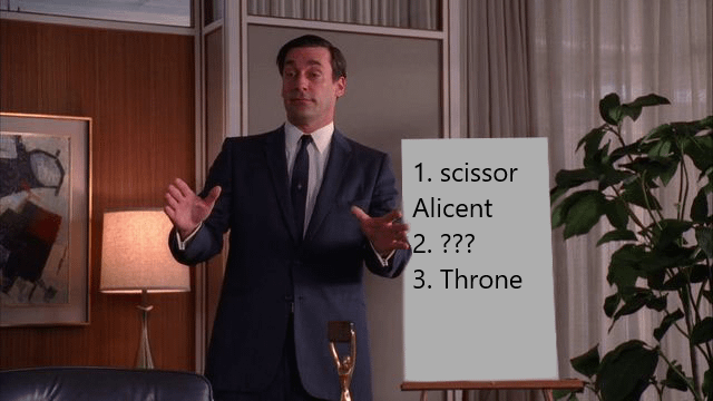 1. scissor Alicent 2. ??? 3. Throne
