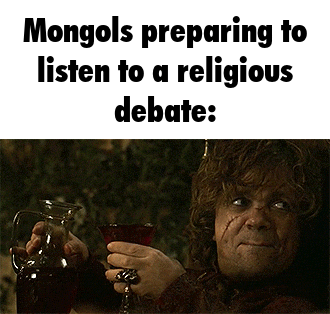 Mongols preparing to listen to a religious debate: