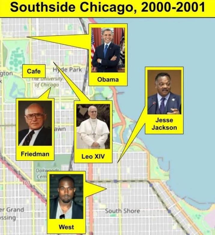 Southside Chicago, 2000-2001 Hyde Park gton Cafe The university of Chicago Friedman er Grand ssing 103 awn Oakwood Cem West Obama Leo XIV South Shore Jesse Jackson