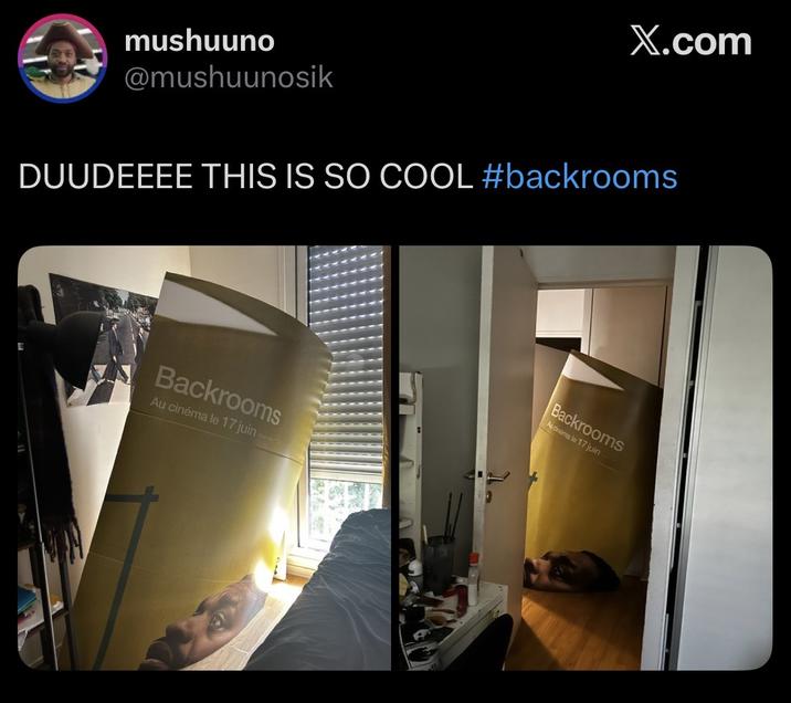 mushuuno @mushuunosik X.com DUUDEEEE THIS IS SO COOL #backrooms ET Backrooms Au cinéma le 17 juin Backrooms Au cinéma le 17 juin