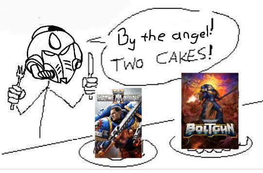 By the angel! TWO CAKES! SPACE MARINE BOLTGUN