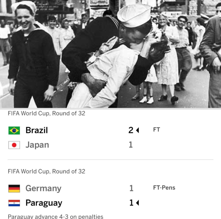 FIFA World Cup, Round of 32 Brazil ● Japan FIFA World Cup, Round of 32 Germany Paraguay Paraguay advance 4-3 on penalties 24 FT 1 1 FT-Pens 1<