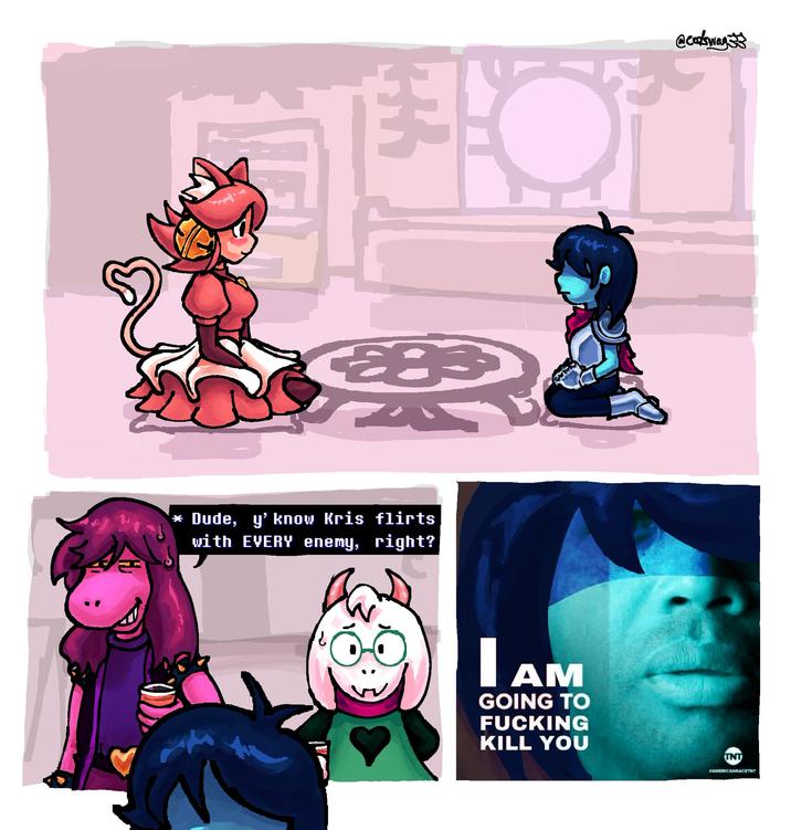 *Dude, y' know Kris flirts with EVERY enemy, right? @coswag AM GOING TO F------ KILL YOU TNT FAMERICANRACETNT