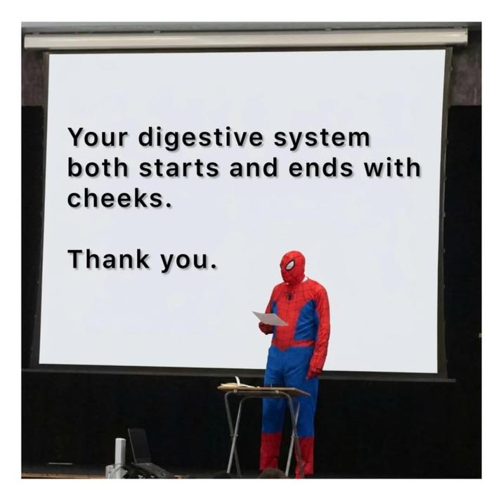 Your digestive system both starts and ends with cheeks. Thank you.