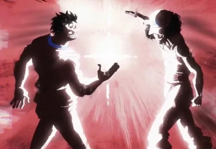 Luffy's grandpa and kuzan in mid-fight. It looks like they're dapping each other up.