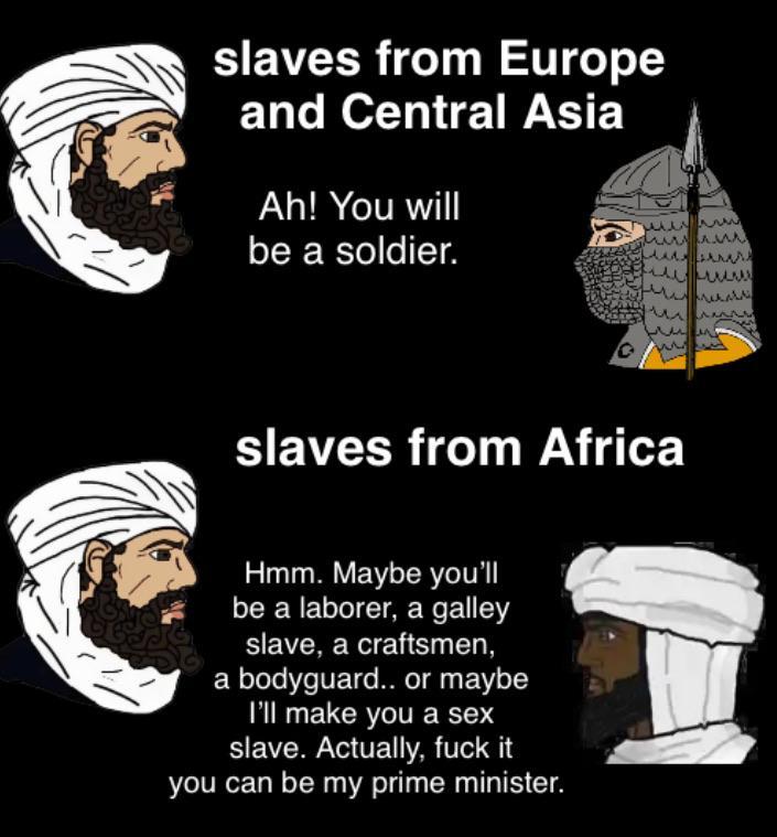 slaves from Europe and Central Asia Ah! You will be a soldier. www ww Амниш ниит D slaves from Africa Hmm. Maybe you'll be a laborer, a galley slave, a craftsmen, a bodyguard.. or maybe I'll make you a sex slave. Actually, f--- it you can be my prime minister.
