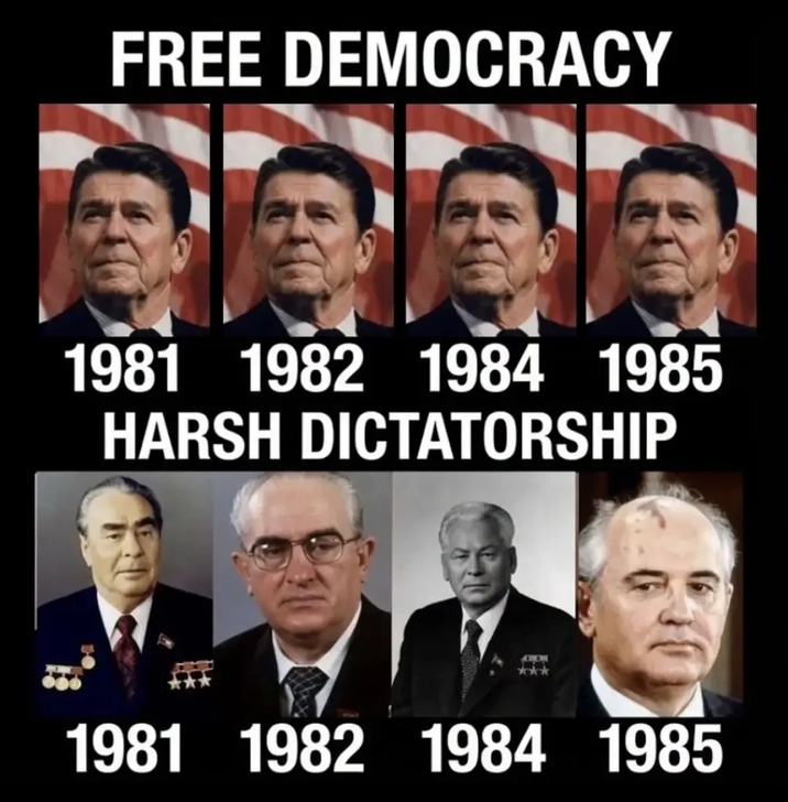 FREE DEMOCRACY 1981 1982 1984 1985 HARSH DICTATORSHIP 1981 1982 1984 1985