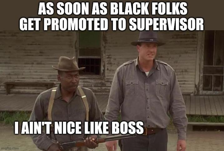 imgflip.com AS SOON AS BLACK FOLKS GET PROMOTED TO SUPERVISOR I AIN'T NICE LIKE BOSS