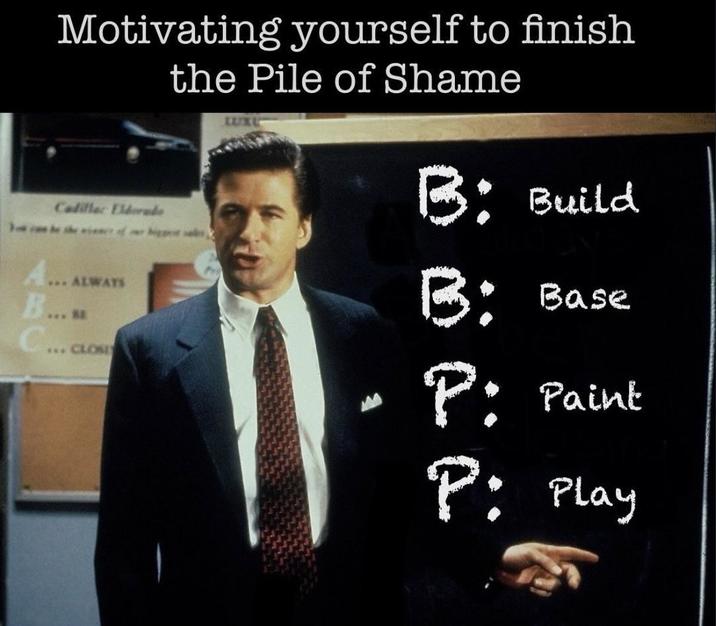 Motivating yourself to finish the Pile of Shame LUXE Cadillac Eldorade B: Build *** ALWAYS B.. C... B: Base ***CLOSE P: Paint P: Play