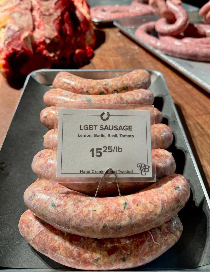 LGBT SAUSAGE Lemon, Garlic, Basil, Tomato 1525/lb Hand Cranked and Twisted PB