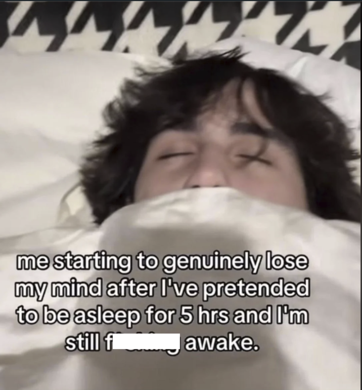 me starting to genuinely lose my mind after I've pretended to be asleep for 5 hrs and I'm still f awake.
