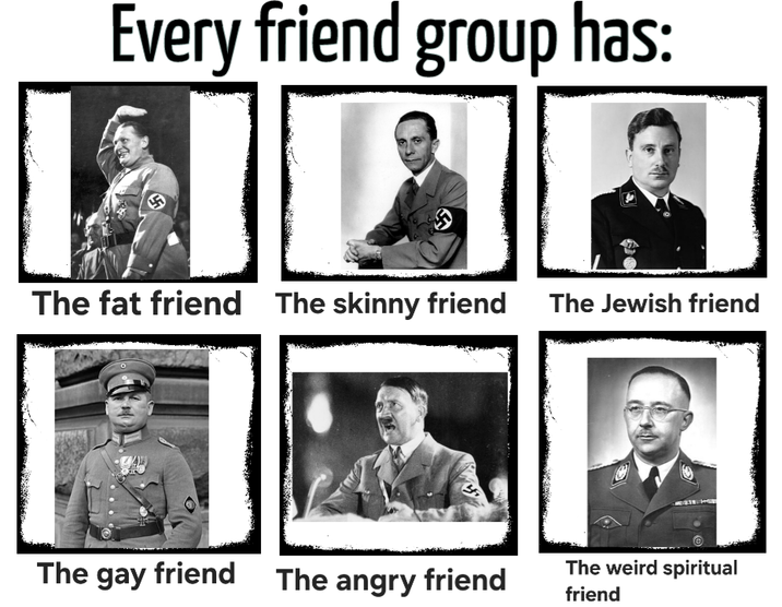 Every friend group has: ⑤ The fat friend The skinny friend The Jewish friend The gay friend The angry friend The weird spiritual friend