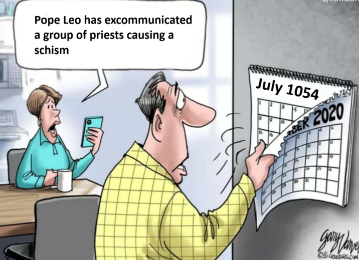Pope Leo has excommunicated a group of priests causing a schism July 1054 SER 2020 допульте CREATORS.COM