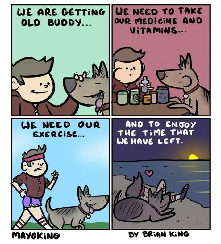 WE ARE GETTING WE NEED TO TAKE OLD BUDDY... OUR MEDICINE AND VITAMINS... WE NEED OUR EXERCISE... AND TO ENJOY THE TIME THAT WE HAVE LEFT. MAYOKING BY BRIAN KING