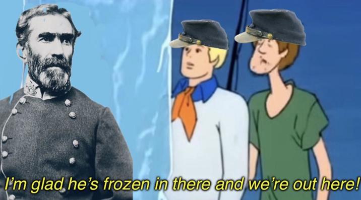 I'm glad he's frozen in there and we're out here!