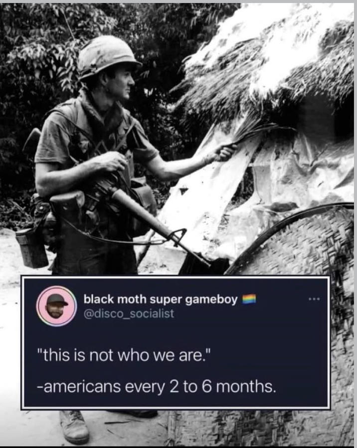 black moth super gameboy @disco_socialist "this is not who we are." -americans every 2 to 6 months.