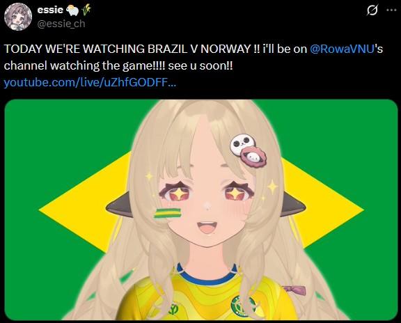 essie @essie_ch Ø ... TODAY WE'RE WATCHING BRAZIL V NORWAY !! i'll be on @RowaVNU's channel watching the game!!!! see u soon!! youtube.com/live/uZhfGODFF...