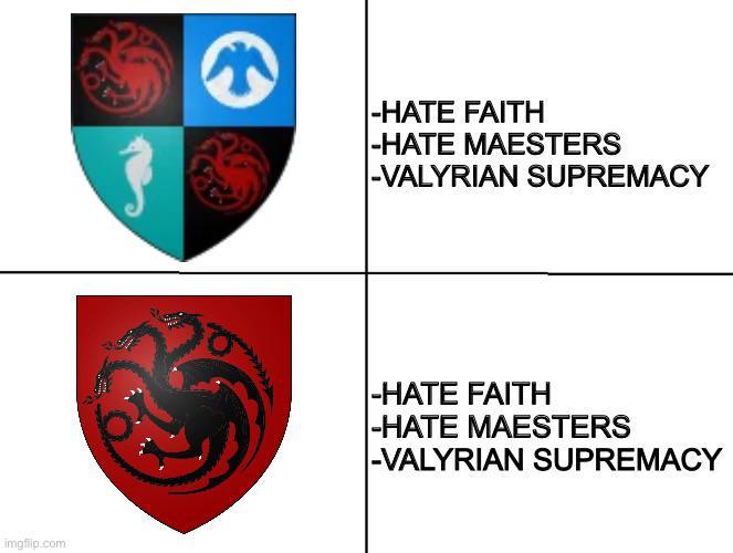 imgflip.com -HATE FAITH -HATE MAESTERS -VALYRIAN SUPREMACY -HATE FAITH -HATE MAESTERS -VALYRIAN SUPREMACY