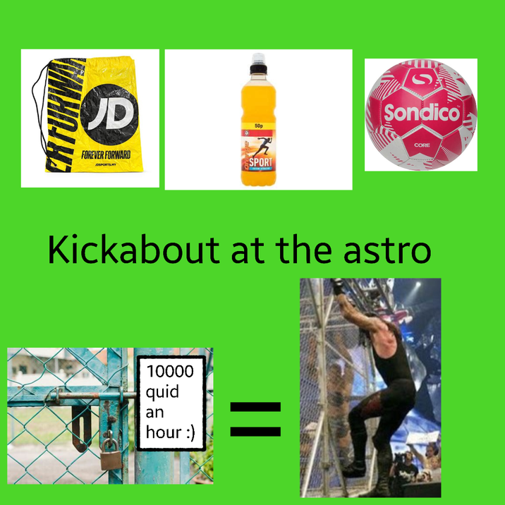 ERFURWA JD FOREVER FORWARD JOSPORTS.MY 50p SPORT Sondico CORE Kickabout at the astro 10000 quid an hour :)