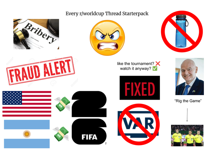 Bribery Every r/worldcup Thread Starterpack FRAUD ALERT like the tournament? watch it anyway? 69 ON FIFA FIXED VAR "Rig the Game"