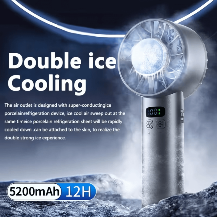 Double ice Cooling The air outlet is designed with super-conductingice porcelainrefrigeration device, ice cool air sweep out at the same timeice porcelain refrigeration sheet will be rapidly cooled down .can be attached to the skin, to realize the double strong ice experience. + 100 5200mAh 12H