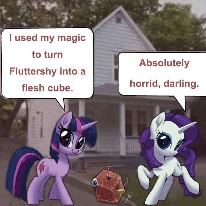 I used my magic to turn Fluttershy into a flesh cube. Absolutely horrid, darling.