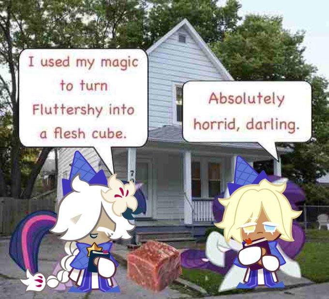 I used my magic to turn Fluttershy into a flesh cube. Absolutely horrid, darling.