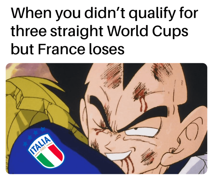 ITALIA FIGC When you didn't qualify for three straight World Cups but France loses