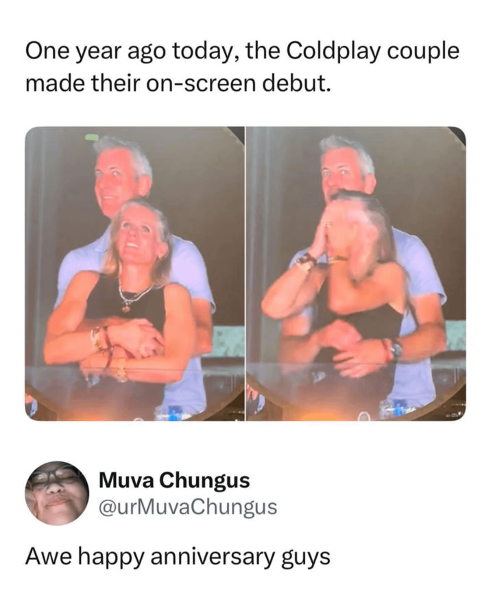 One year ago today, the Coldplay couple made their on-screen debut. Muva Chungus @urMuvaChungus Awe happy anniversary guys