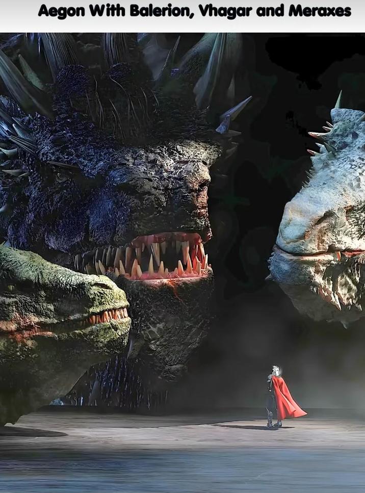 Aegon With Balerion, Vhagar and Meraxes