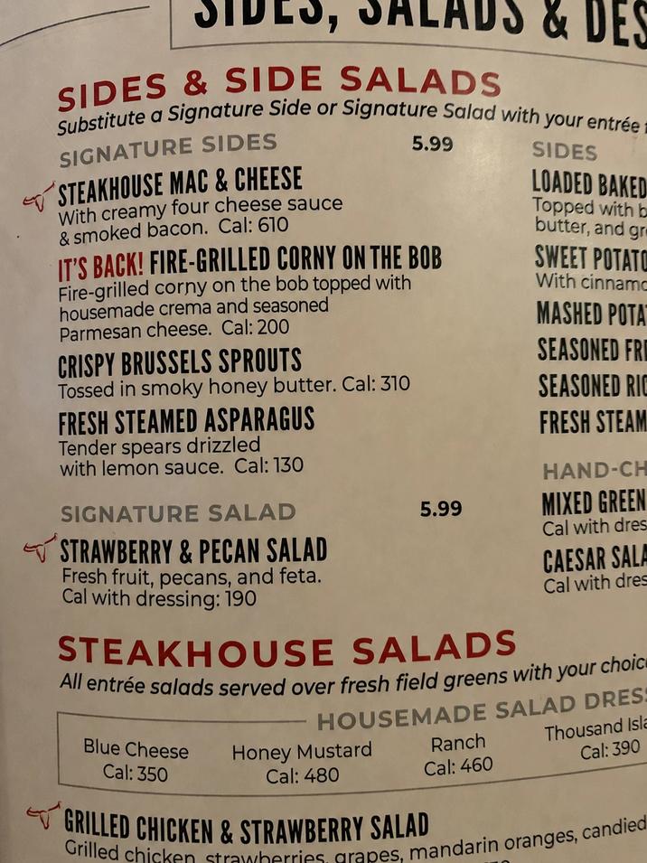 A menu edited to have corny on the bob on the menu.