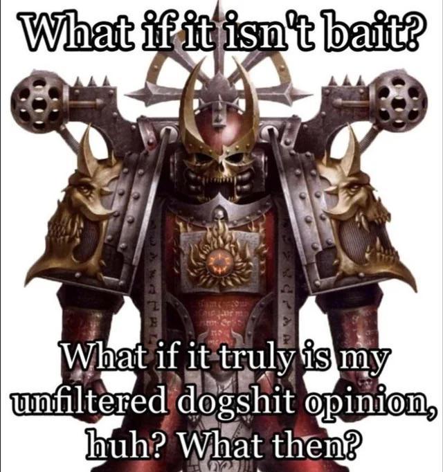 What if it isn't bait? What if it truly is my unfiltered dogshit opinion, huh? What then?