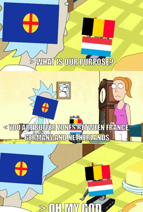 WHAT IS OUR PURPOSE? <YOU ARE BUFFER ZONES BETWEEN FRANCE, GERMANY AND NETHERLANDS I > OH MY GOD