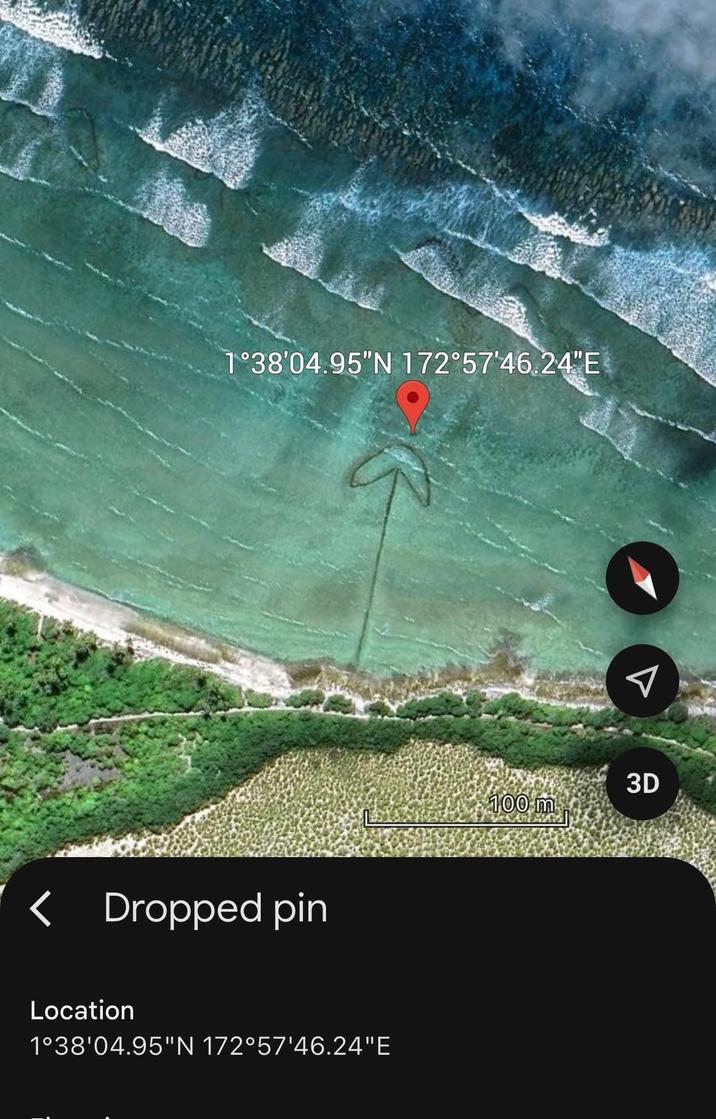 1°38'04.95"N 172°57'46.24"E < Dropped pin Location 1°38'04.95"N 172°57'46.24"E 100 m 3D 30