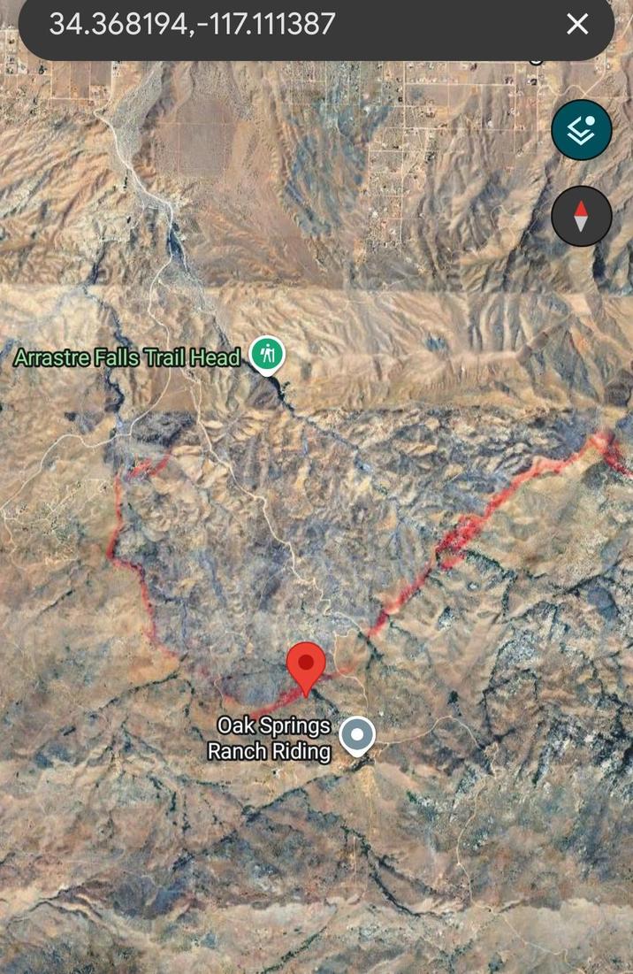 34.368194,-117.111387 Arrastre Falls Trail Head ☑ Oak Springs Ranch Riding