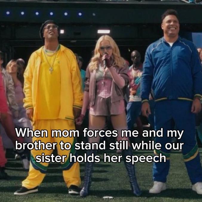 When mom forces me and my brother to stand still while our sister holds her speech