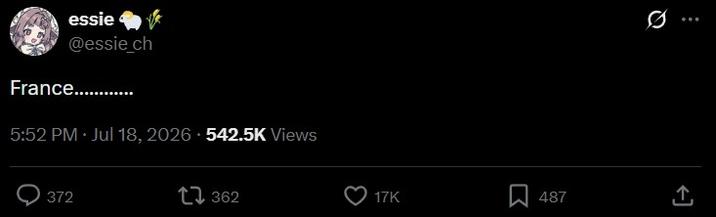 essie @essie_ch France............. 5:52 PM ⚫ Jul 18, 2026 542.5K Views 372 . 1362 17K 487
