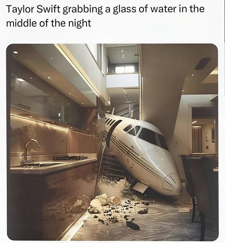 Taylor Swift grabbing a glass of water in the middle of the night city infrasti real-worlds icity Foam arer