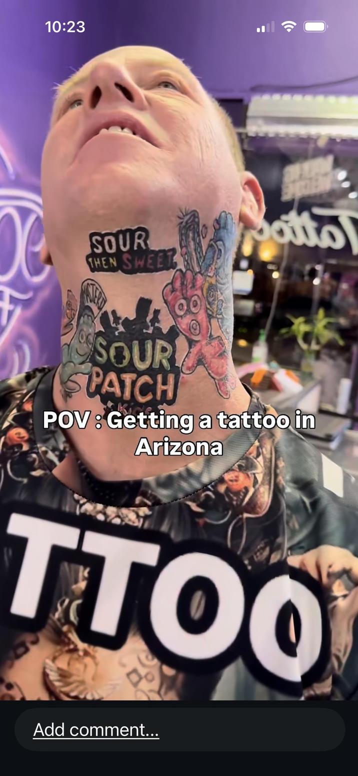 10:23 SOUR THEN SWEET Botto SOUR SPATCH POV: Getting a tattoo in Arizona TTOO Add comment...