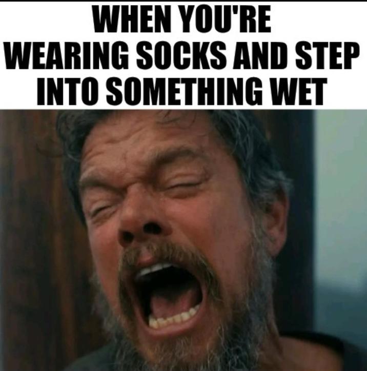 WHEN YOU'RE WEARING SOCKS AND STEP INTO SOMETHING WET