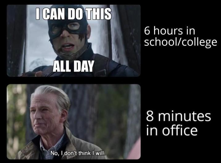 I CAN DO THIS 6 hours in school/college ALL DAY No, I don't think I will. 8 minutes in office